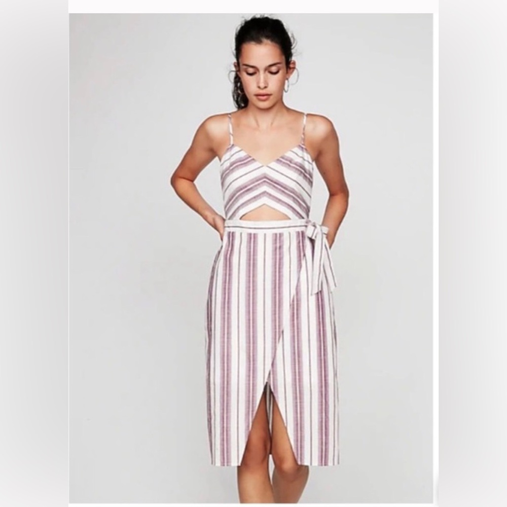 Express Dresses Nwt Express Striped Linen Dress Purple/White size 18 plus